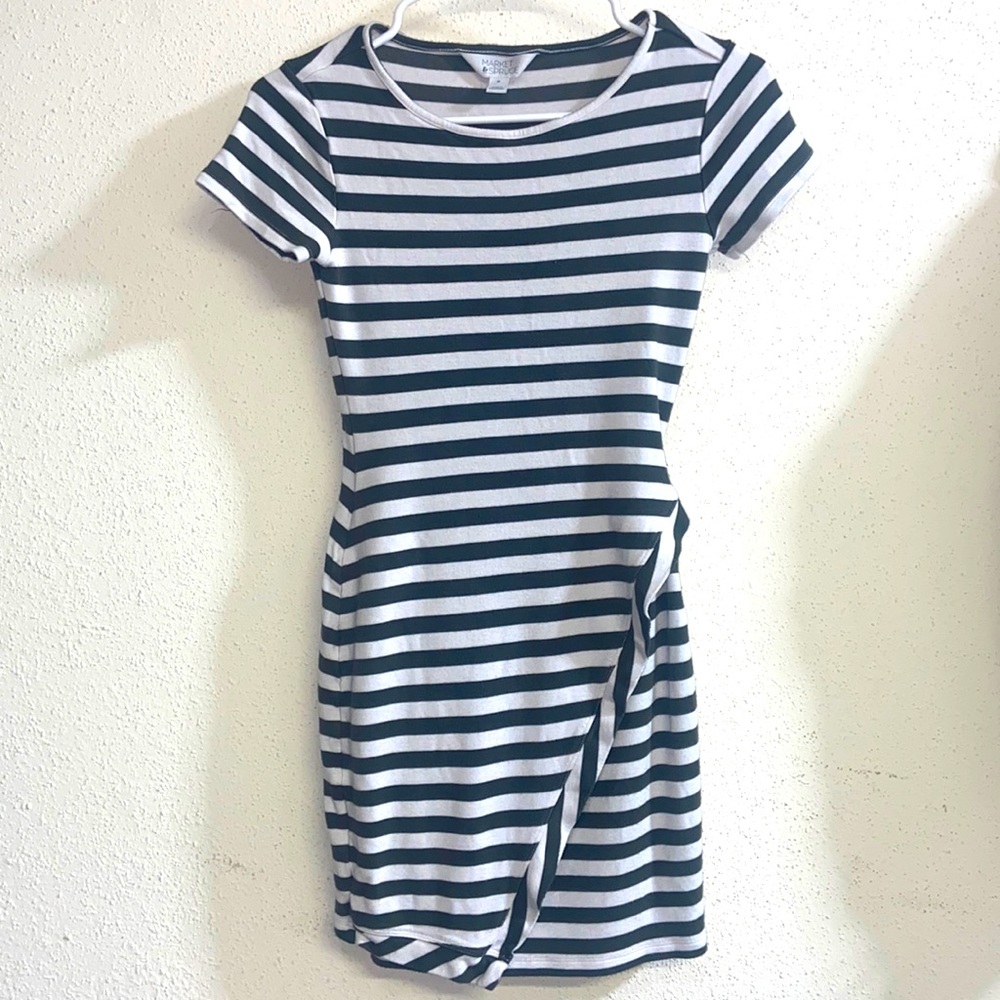 Market & Spruce XS Army Green & White Striped Dress